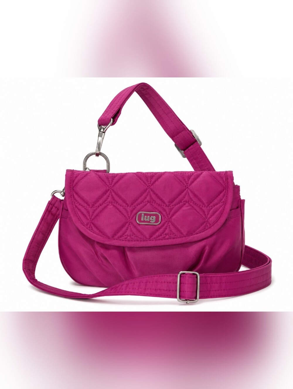 Lug Quilted Crossbody Bag Magenta Pink Nylon Convertible Shoulder Bag Adjustable